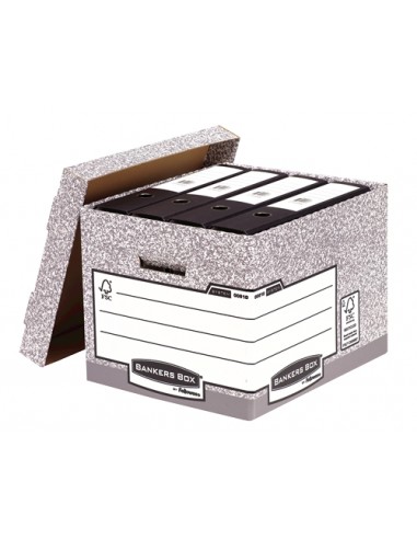 Fellowes Bankers Box Contenedor de Archivos - Montaje Automatico Fastfold - Carton Reciclado Certificacion FSC - Color Gris