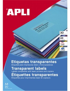 Apli Etiquetas Permanentes Translucidas 210 x 297 mm - 20 Hojas - Resistentes Intemperie
