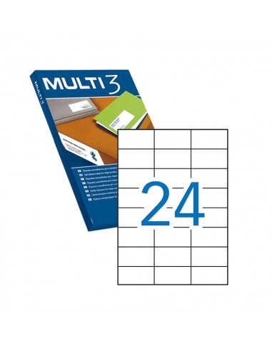 Multi3 Pack de 2.400 Etiquetas Blancas Cantos Rectos Tamaño 70.0X37.0mm con Adhesivo Permanente para Multiples Usos