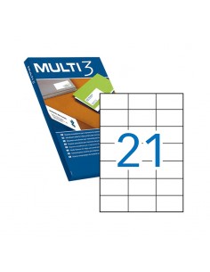 Multi3 Pack de 2.100 Etiquetas Blancas Cantos Rectos Tamaño 70.0X42.4mm con Adhesivo Permanente para Multiples Usos