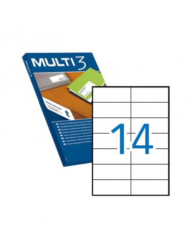 Multi3 Pack de 1.400 Etiquetas Blancas Cantos Rectos Tamaño 105.0X42.4mm con Adhesivo Permanente para Multiples Usos
