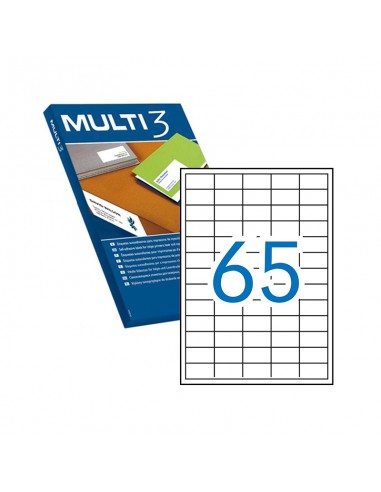 Multi3 Pack de 6.500 Etiquetas Blancas Cantos Rectos Tamaño 38.0X21.2mm con Adhesivo Permanente para Multiples Usos