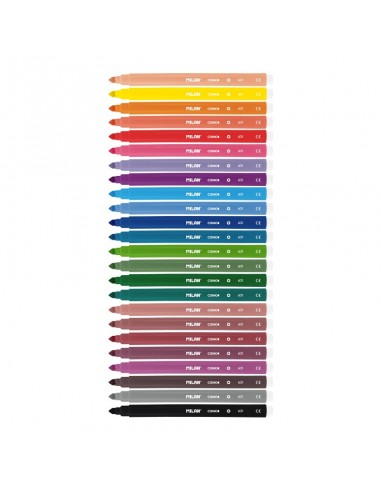 Milan Pack de 24 Rotuladores - Punta Conica 5mm - Tinta al Agua - Lavable - Colores Surtidos
