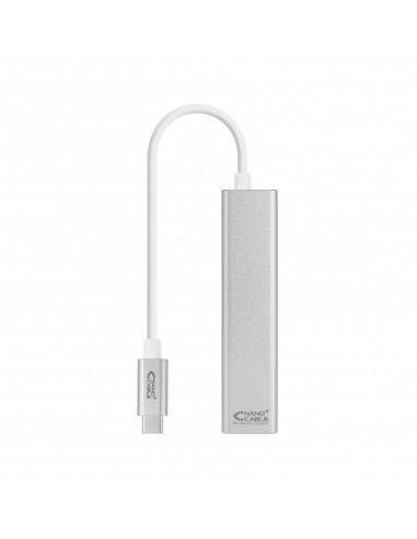 Nanocable Conversor USB-C a Ethernet Gigabit-3xUSB 3.0 - Aluminio - 15 cm - Color Plata