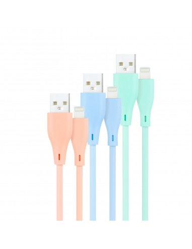 Nanocable Pack de 3 Cables USB-A Macho a Lightning Macho - Longitud 1m - Colores Pastel Rosa-Verde y Azul