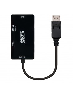 Nanocable Conversor Displayport a VGA-DVI-HDMI - 3 en 1 - DP 1.2 M-VGA H-DVI H-HDMI H 4K - 15 cm - Color Negro