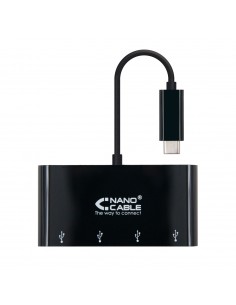Nanocable Adaptador USB-C a 4xUSB 3.0. USB-C M-USB 3.0 H - 10 cm - Color Negro
