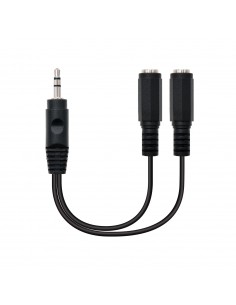 Nanocable Cable Audio Estereo 2x Jack 3.5mm Hembra a Jack 3.5mm Macho 0.15m - Color Negro