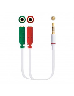 Nanocable Cable Adaptador Audio Jack 3.5mm Macho 4 Pines a 2x Jack 3.5mm Hembra 3 Pines 0.20m - Color Blanco