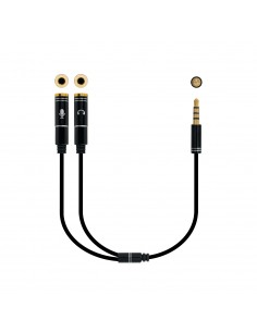 Nanocable Cable Adaptador Audio Jack 3.5mm Macho 4 Pines a 2x Jack 3.5mm Hembra 3 Pines 0.30m - Color Negro