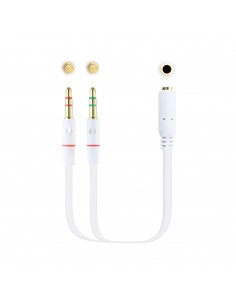 Nanocable Cable Adaptador Audio Jack 3.5mm Hembra 4 Pines a 2x Jack 3.5mm Macho 3 Pines 0.20m - Color Blanco