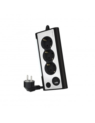 Nanocable Regleta de Sobremesa con 3x Shuckos-1x USB-C y 1x USB-A - Iluminacion LED con Interruptor - Cable de 1.50m