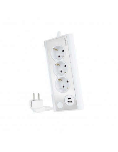 Nanocable Regleta de Sobremesa con 3x Shuckos-1x USB-C y 1x USB-A - Iluminacion LED con Interruptor - Cable de 1.50m