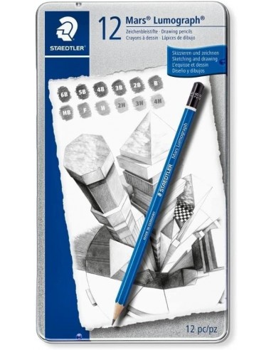 Staedtler Mars Lumograph 100 Pack de 12 Lapices de Grafito - Resistencia a la Rotura - Graduaciones Surtidas