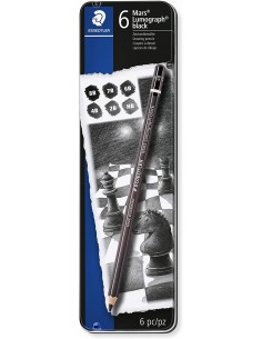 Staedtler Mars Lumograph Black Artist Pencil 100B Pack de 6 Lapices de Grafito - Resistencia a la Rotura - Graduaciones