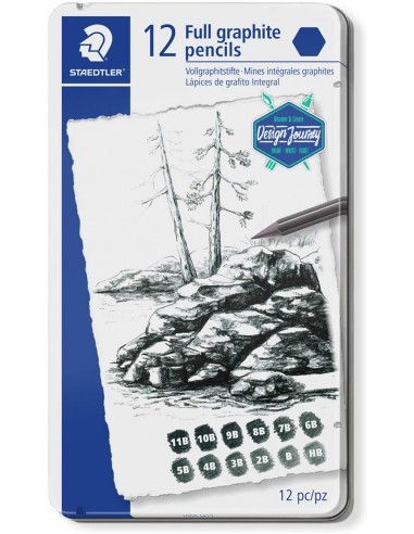 Staedtler Mars Lumograph Pure Graphite 100G Pack de 12 Lapices de Grafito - Tonos Brillantes - Graduaciones Surtidas