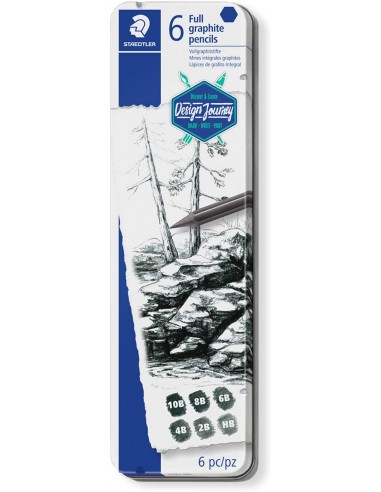 Staedtler Mars Lumograph Pure Graphite 100G Pack de 6 Lapices de Grafito - Tonos Brillantes - Graduaciones Surtidas