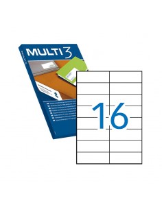 Multi3 Pack de 8.000 Etiquetas Blancas Cantos Rectos Tamaño 105.0X37.0mm con Adhesivo Permanente para Multiples Usos