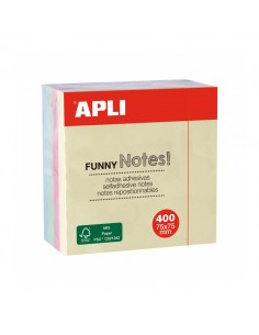 Apli Funny Cubo de 400 Notas Adhesivas 75 x 75 mm - Colores Pastel Surtidos