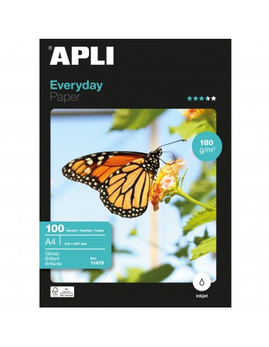 Apli Papel Fotografico Everyday A4 180gr - Acabado Brillante - 100 Hojas