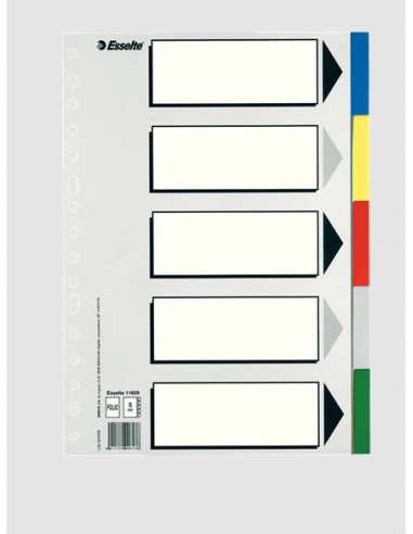 Esselte 613 Bolsa de 5 Separadores de Plastico - 5 Pestañas-5 Colores - Multitaladro - Formato Folio