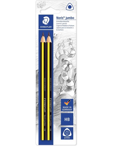 Staedtler Noris Jumbo 119 Pack de 2 Lapices de Grafito Jumbo Triangulares - Mina HB de 4mm - Madera de Bosques Sostenibles
