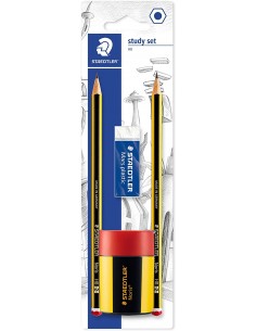 Staedtler 120 Pack de 2 Lapices de Grafito 2HB Hexagonales-1 Sacapuntas con Deposito-1 Goma de Borrar Mars Plastic -