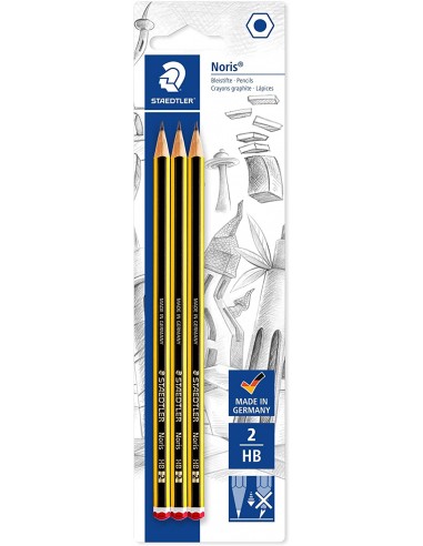 Staedtler Noris 120 Pack de 3 Lapices de Grafitito Hexagonales - Mina 2HB - Resistencia a la Rotura - Madera de Bosques