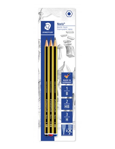 Staedtler Noris 120 Pack de 3 Lapices de Grafito Hexagonales - Graduaciones Surtidas - Resistencia a la Rotura - Madera de