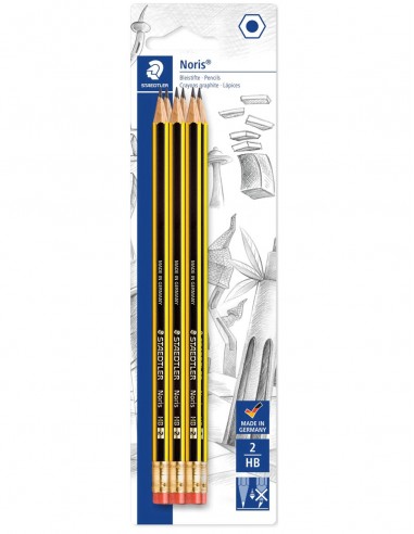 Staedtler Noris 122 Pack de 6 Lapices de Grafito Hexagonales 2HB con Goma - Resistencia a la Rotura - Madera de Bosques