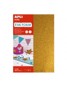 Apli Pack de 10 Goma Eva Purpurina A4 - Grosor 2 mm - Impremeable - Moldeable al Calor - Colores Surtidos