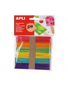 Apli Pack de 50 Palos Polo de Madera Natural 114 x 10 mm - Colores Surtidos