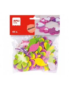 Apli Formas de Flor Adhesivas de Goma Eva - 48 Formas - Medidas Surtidas - Material Suave y Seguro - Colores Surtidos