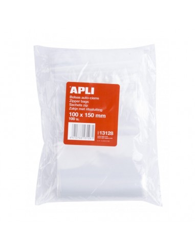 Apli Pack de 100 Bolsas de Auto Cierre 100 x 150 mm - Cierre Seguro - Aptas para Alimentos