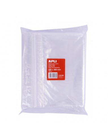 Apli Pack de 100 Bolsas de Auto Cierre 250 x 350 mm - Cierre Seguro - Aptas para Alimentos