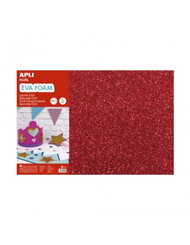 Apli Pack de 3 Goma Eva Purpurina 600 x 400 mm - Grosor 2 mm - Impermeable - Moldeable al Calor - Color Rojo