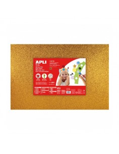 Apli Pack de 3 Goma Eva Purpurina Oro 600 x 400 mm - Grosor 2 mm - Impermeable - Moldeable al Calor - Color Oro