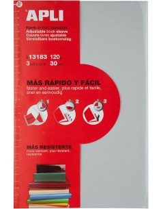 Apli Pack de 3 Forros de Libros con Solapa Ajustable 290 mm - PVC - Forra en 3 Pasos