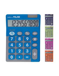 Milan Duo Expositor de 6 Calculadoras de Sobremesa - 10 Digitos - Teclas Grandes - Colores Surtidos