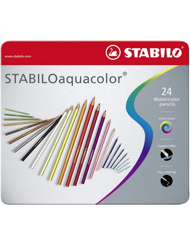 Stabilo Aquacolor Pack de 24 Lapices de Colores - Mina de 2.8mm - Acuarelable - Colores Surtidos