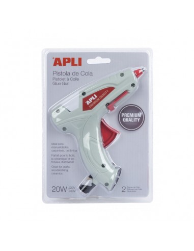 Apli Pistola de Cola Termofusible Premium Hot Melt 20W-2 Barras de Cola