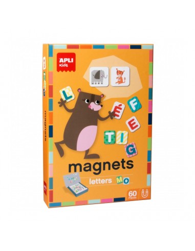 Apli Juego Magnetico Letras - 1 Escenario Imantado 28 x 18 cm - 48 Fichas de Letras-12 Fichas de Animales