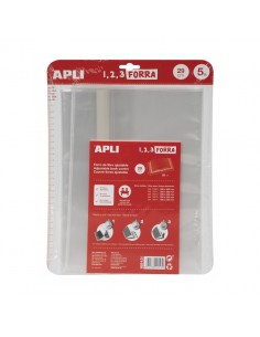 Apli Pack de 5 Forros de Libro con Solapa Ajustable 290mm - PP - Forra en 3 Pasos