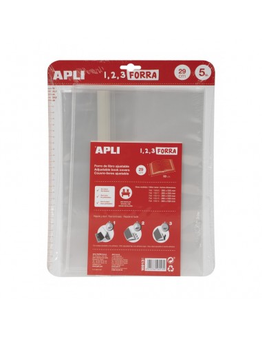 Apli Pack de 5 Forros de Libro con Solapa Ajustable 290mm - PP - Forra en 3 Pasos