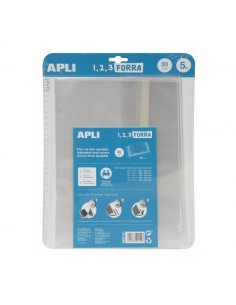 Apli Pack de 5 Forros de Libro con Solapa Ajustable 300 mm - PP - Forra en 3 Pasos