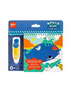Apli Bloc Pinta y Colorea con Agua Marino - Block con 6 Laminas de Dibujo - Pincel Recargable con Agua - Colorea Una y Otra