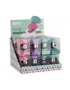 Apli Nordik Collection Expositor de 16 Grapadoras - Tamaño 63mm - Colores Surtidos