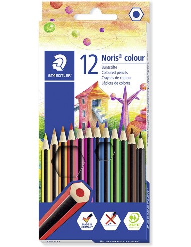 Staedtler Noris Colour 185 Pack de 12 Lapices Hexagonales de Colores - Fabricados en Wopex - Muy Resistentes - Madera de