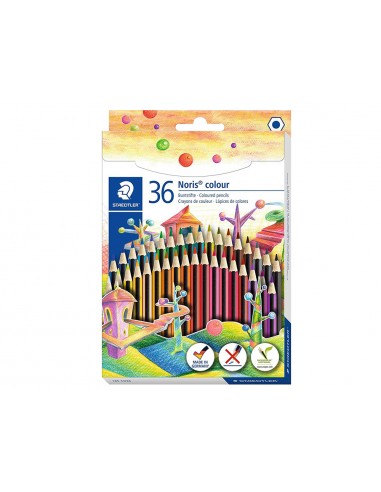Staedtler Noris Colour 185 Pack de 36 Lapices Hexagonales de Colores - Fabricados en Wopex - Muy Resistentes - Madera de