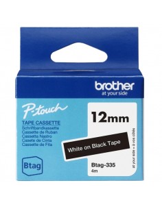 Brother Btag-335 Cinta 12mm - Texto Blanco sobre Fondo Negro - Medidas 12mmx4 Metros - Apta para PTN10-PTN20-PTN25BT